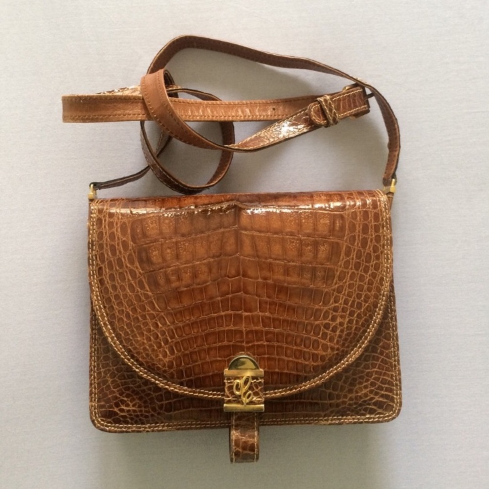 Genuine Leather Vintage Brown Crocodile Purse